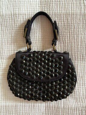 Betsey Johnson Black Studded Satin Evening Handbag NWOT